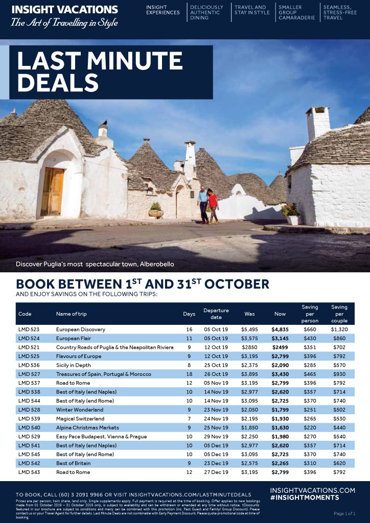 Insight Vacations IV Last Minutes Deals